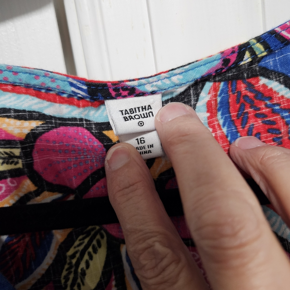 Tabitha Brown Womens Dress Size 16 Maxi Blue Floral V-Neck Boho Tropical - Picture 2 of 9